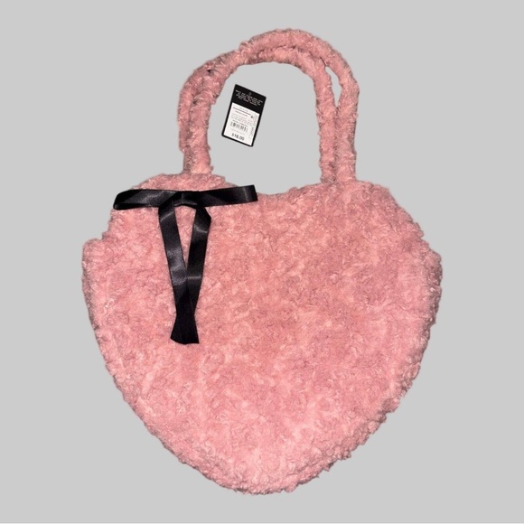 Art Class Pink Heart Sherpa Handbag with Bow Detail - Picture 2 of 5